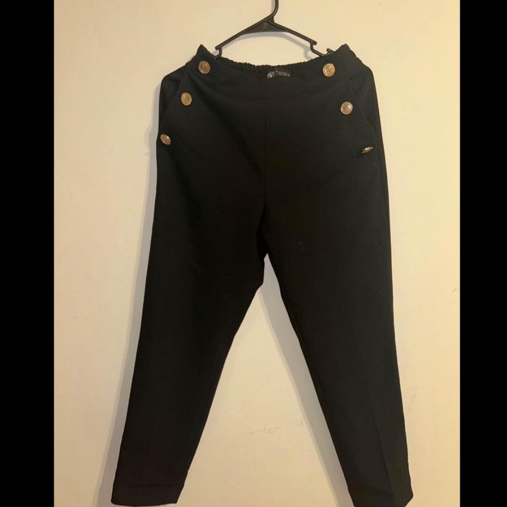 Zara Black Women's Pants with Gold Buttons